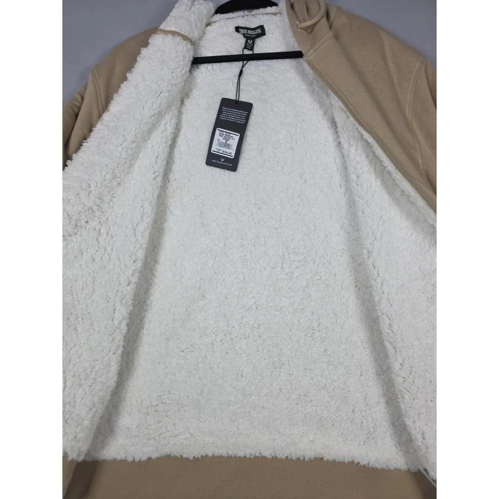True‎ Religion Buddha Graphic Sherpa Fleece Hoodie Full Zip Hooded Sz XL NWT Tan